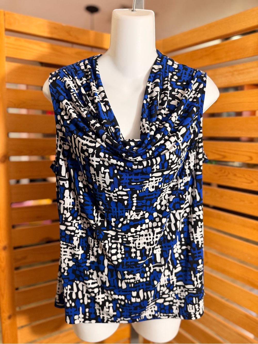 Jones Studio Sleeveless Cowl Neck Top - Blue/Black/White